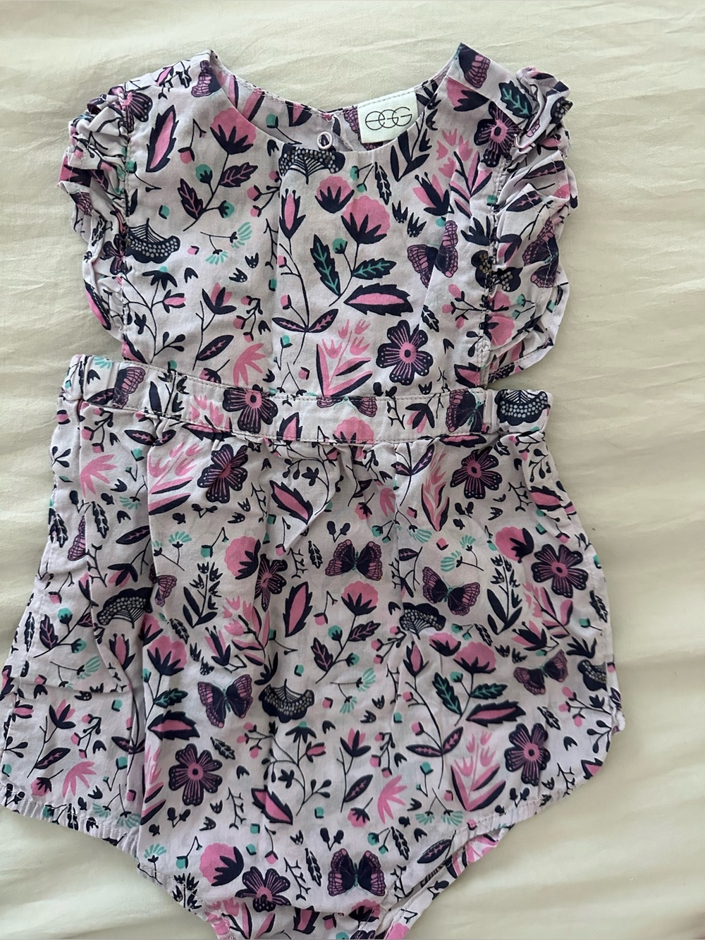 EGG New York - Baby Floral & Butterfly Flutter Romper - Pink, Teal & Navy
